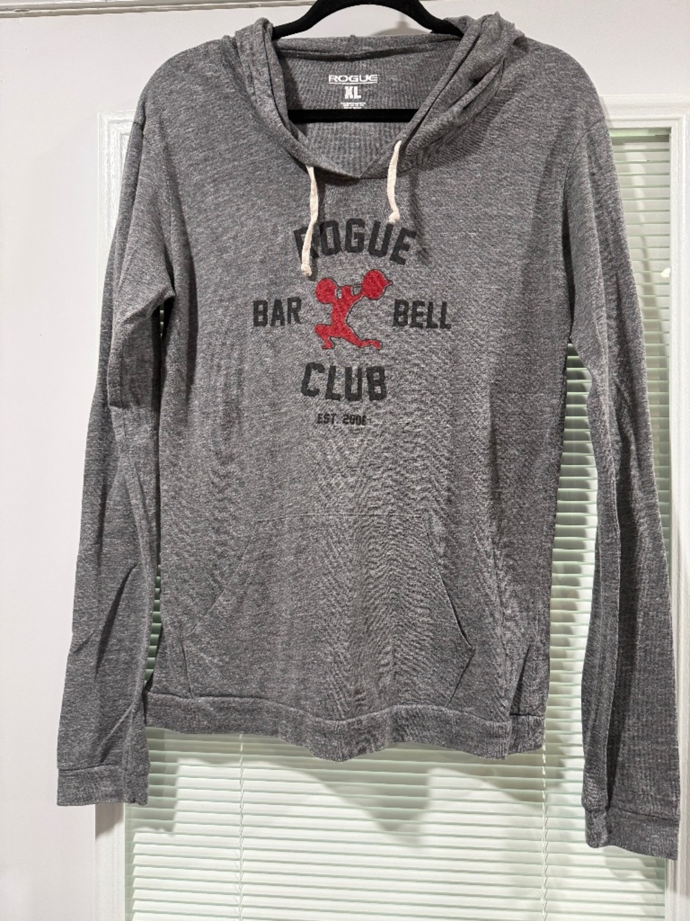 Womens Longsleeve w/ hood t shirt. Rogue Bar Bell Club Size XL